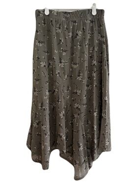 Olive Green Boho Floral Midi Skirt